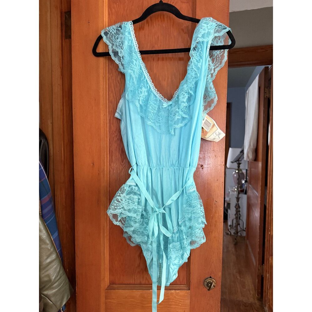 Vintage Deadstock 80s Alana Gale Turquoise Lace Teddy Romper NWT XL